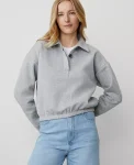 Ann Taylor Tops And Blouses|Weekend Collection Collared Sweatshirt Grey Cloud Heather