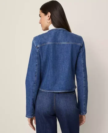Ann Taylor Jackets And Blazers|Weekend Collection Crew Neck Denim Jacket Classic Indigo Wash