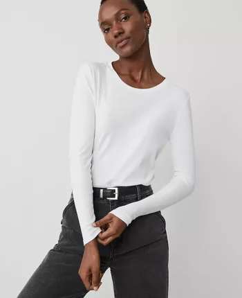 Ann Taylor Tops And Blouses|Weekend Tops|Weekend Collection Crew Neck Top White