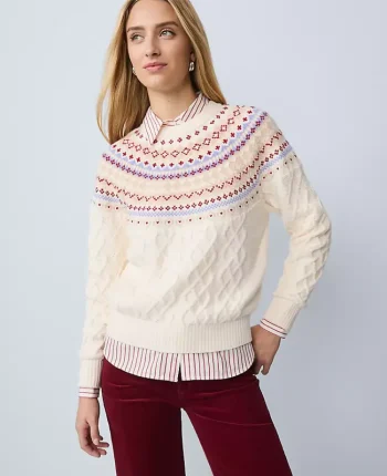 Ann Taylor Pullover Sweaters|Weekend Sweaters|Weekend Collection Fair Isle Cable Sweater Peaceful Periwinkle