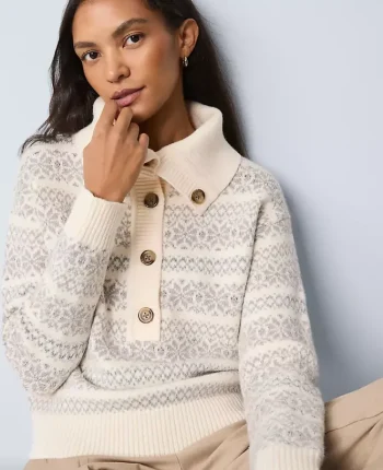 Ann Taylor Sweaters|All Sweaters|Weekend Collection Fair Isle Polo Sweater Neutral Multi