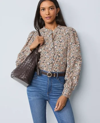 Ann Taylor Tops And Blouses|Weekend Tops|Weekend Collection Floral Button Down Shirt Flower Pot