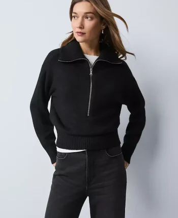 Ann Taylor Sweaters|All Sweaters|Weekend Collection Half-Zip Sweater Black
