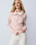 Ann Taylor Weekend Sweaters|Weekend Sweaters|Weekend Collection Half-Zip Sweater Pink Multi Speckle