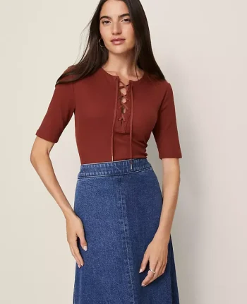 Ann Taylor Tops And Blouses|Weekend Collection Lace-Up Top Smoked Paprika