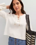 Ann Taylor Tops And Blouses|Weekend Collection Lace-Up Top Winter White