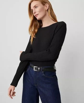 Ann Taylor Tops And Blouses|Weekend Tops|Weekend Collection Long Sleeve Crew Neck Top Black