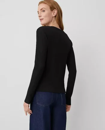 Ann Taylor Tops And Blouses|Weekend Tops|Weekend Collection Long Sleeve Crew Neck Top Black