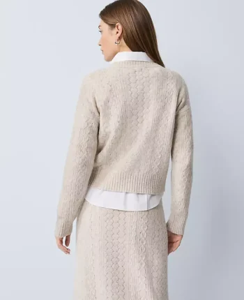 Ann Taylor Sweaters|All Sweaters|Weekend Collection Mixed Stitch Crew Neck Sweater Pale Sand Heather