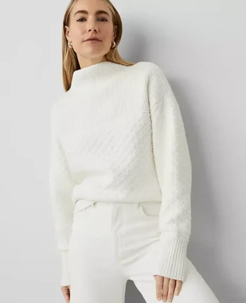 Ann Taylor Sweaters|All Sweaters|Weekend Collection Mixed Stitch Sweater Winter White