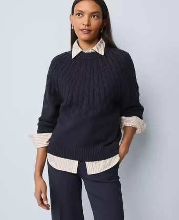 Ann Taylor Sweaters|All Sweaters|Weekend Collection Mixed Stitch Sweater Night Sky