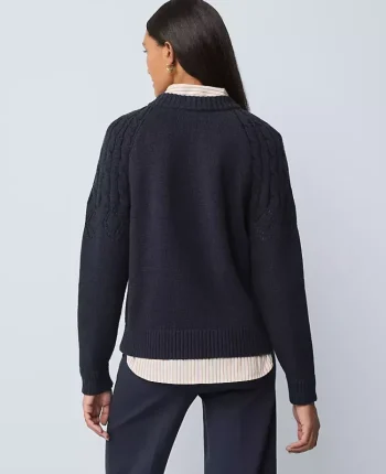 Ann Taylor Sweaters|All Sweaters|Weekend Collection Mixed Stitch Sweater Night Sky