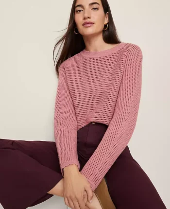 Ann Taylor Sweaters|All Sweaters|Weekend Collection Open Stitch Scalloped Sweater French Pink Clay