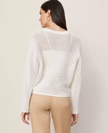 Ann Taylor Sweaters|All Sweaters|Weekend Collection Open Stitch Scalloped Sweater Winter White