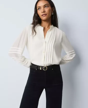 Ann Taylor Tops And Blouses|Weekend Collection Pintucked Button Down Shirt Winter White