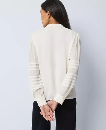 Ann Taylor Tops And Blouses|Weekend Collection Pintucked Button Down Shirt Winter White