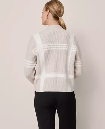 Ann Taylor Pullover Sweaters|Weekend Sweaters|Weekend Collection Plaid Mock Neck Sweater Neutral