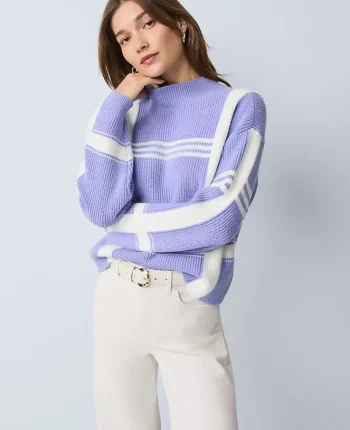 Ann Taylor Sweaters|All Sweaters|Weekend Collection Plaid Mock Neck Sweater Blue Multi