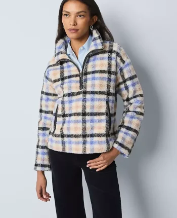 Ann Taylor Tops And Blouses|Weekend Tops|Weekend Collection Plaid Sherpa Pullover Peaceful Periwinkle