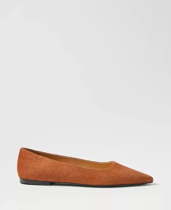 Ann Taylor Weekend Shoes|Weekend Shoes|Weekend Collection Pointy Toe Suede Ballet Flat Spice Brown