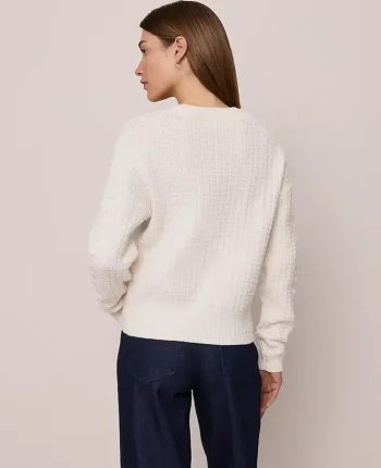 Ann Taylor Sweaters|All Sweaters|Weekend Collection Popcorn-Stitch Cable Sweater Winter White