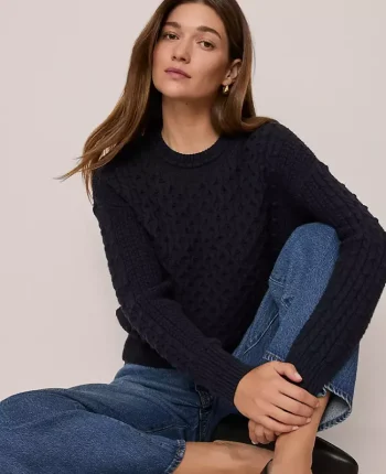 Ann Taylor Sweaters|All Sweaters|Weekend Collection Popcorn-Stitch Cable Sweater Night Sky