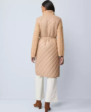 Ann Taylor Jackets And Blazers|Weekend Jackets|Weekend Collection Quilted Long Puffer Vest Cafe Au Lait