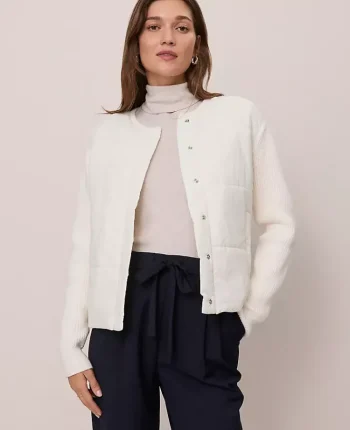 Ann Taylor Sweaters|All Sweaters|Weekend Collection Quilted Woven Sweater Jacket Winter White