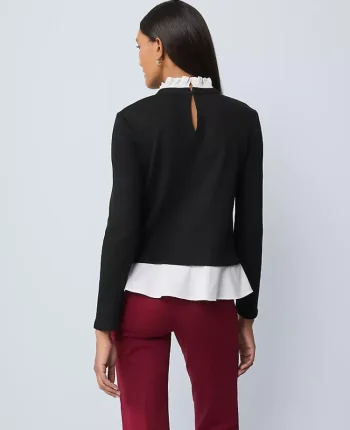 Ann Taylor Tops And Blouses|Weekend Tops|Weekend Collection Ruffle Mix Media Top Black
