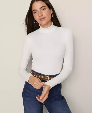 Ann Taylor Tops And Blouses|Weekend Tops|Weekend Collection Ruffle Mock Neck Top Winter White