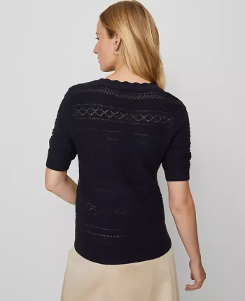 Ann Taylor Sweaters|All Sweaters|Weekend Collection Scalloped Henley Sweater Night Sky
