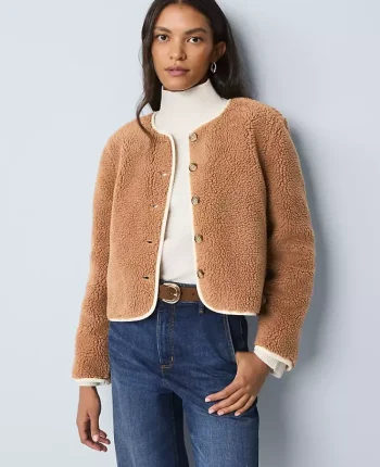 Ann Taylor Weekend Jackets|Jackets And Blazers|Weekend Collection Sherpa Crew Neck Jacket Flower Pot