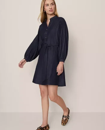 Ann Taylor Dresses|Weekend Collection Stand Collar Shift Dress Dark Chambray