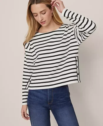 Ann Taylor Tops And Blouses|Weekend Collection Striped Crew Neck Top Ww - Black