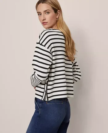 Ann Taylor Tops And Blouses|Weekend Collection Striped Crew Neck Top Ww - Black