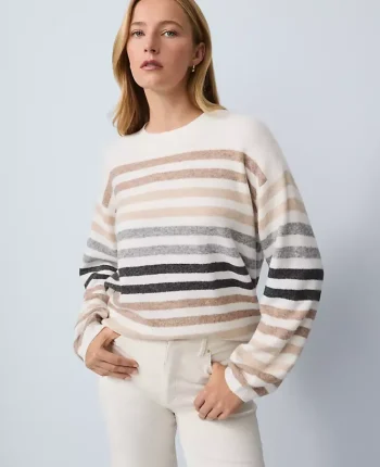 Ann Taylor Sweaters|All Sweaters|Weekend Collection Striped Raglan Sweater Winter White
