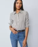 Ann Taylor Tops And Blouses|Weekend Tops|Weekend Collection Striped Relaxed Perfect Shirt Black