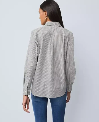 Ann Taylor Tops And Blouses|Weekend Tops|Weekend Collection Striped Relaxed Perfect Shirt Black