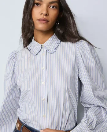 Ann Taylor Tops And Blouses|Weekend Tops|Weekend Collection Striped Ruffle Collar Blouse Peaceful Periwinkle
