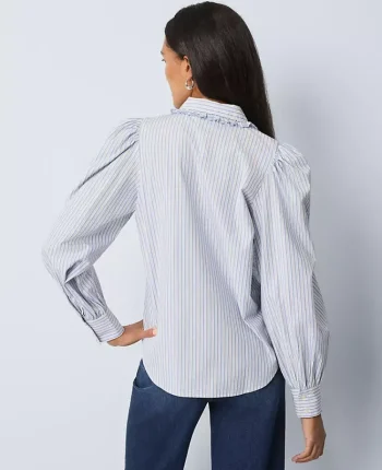 Ann Taylor Tops And Blouses|Weekend Tops|Weekend Collection Striped Ruffle Collar Blouse Peaceful Periwinkle