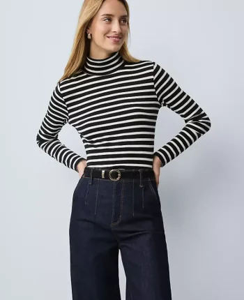 Ann Taylor Tops And Blouses|Weekend Tops|Weekend Collection Striped Turtleneck Top Black