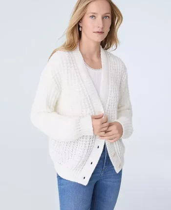 Ann Taylor Sweaters|All Sweaters|Weekend Collection Waffle Knit Cardigan Winter White