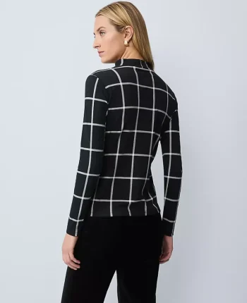Ann Taylor Tops And Blouses|Windowpane Mock Neck Top Black