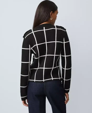Ann Taylor Sweaters|All Sweaters|Windowpane Utility Sweater Jacket Black